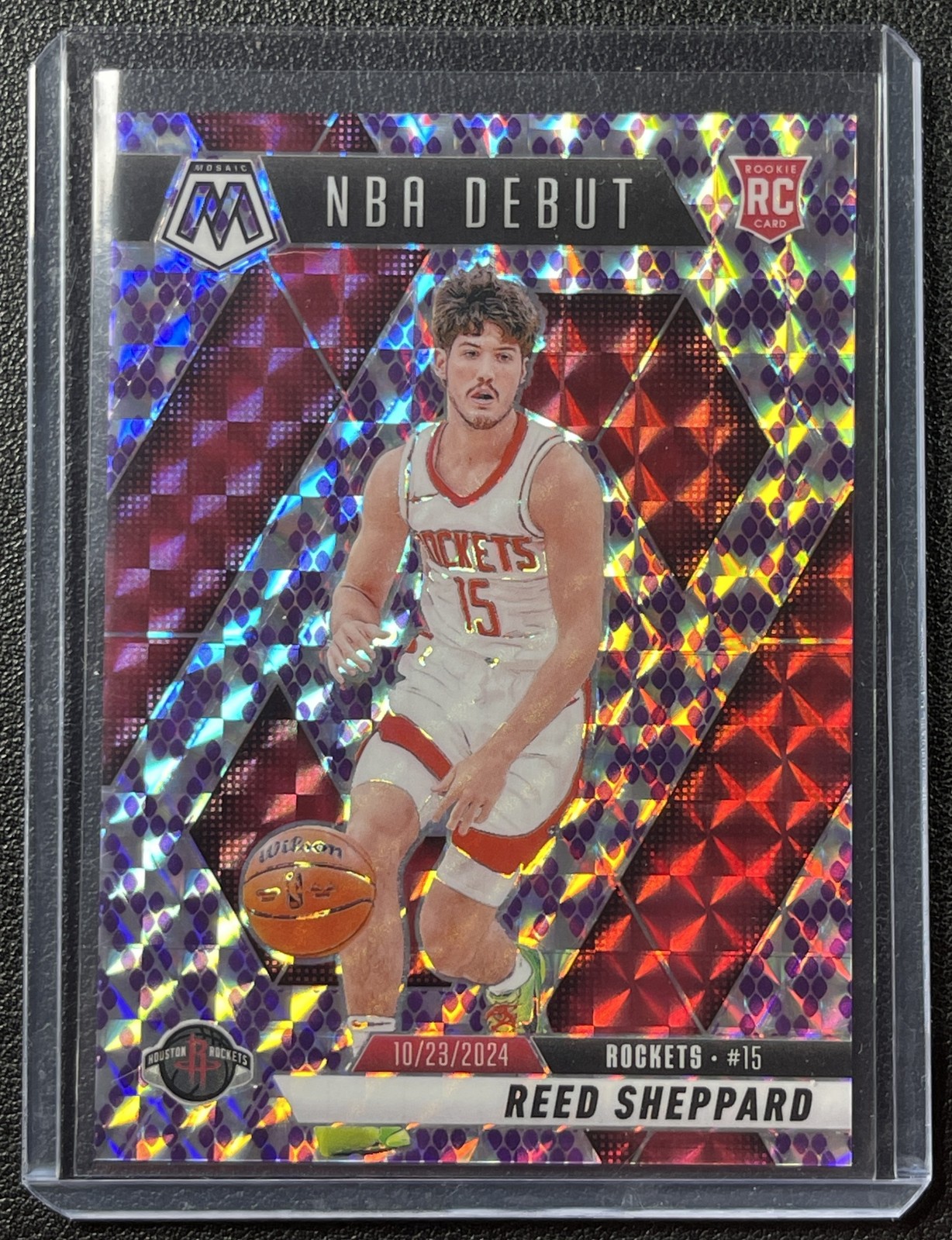 REED SHEPPARD 2024-25 MOSAIC #252 ROOKIE PURPLE SNAKESKIN NBA DEBUT RC 09/24