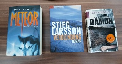 3 Taschenbücher / Stieg Larsson Verblendung / Dan Brown Meteor /Dunkler Dämon