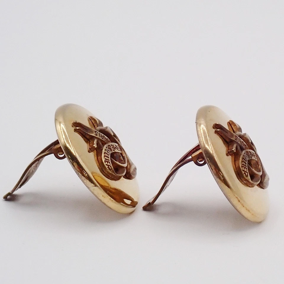 Pendientes HERMES Logo Cuerno Vendedor Trompeta y Cinta Motivo Clip-On Oro 01YH840 Foto 3 de 4