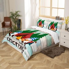 Camper Bedding Set Twin Kids Cute Gnome Happy Camping Comforter Cover Set for...