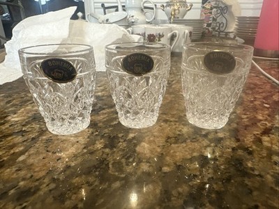 Bohemia Crystal Czech Cut Shot Glass Lot Of 3 Diamond Fan Star Pattern NEW