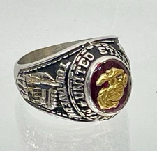 Used Stainless Steel US Marine Corps Tun Tavern Iwo Jima Class Ring Size 12 USMC
