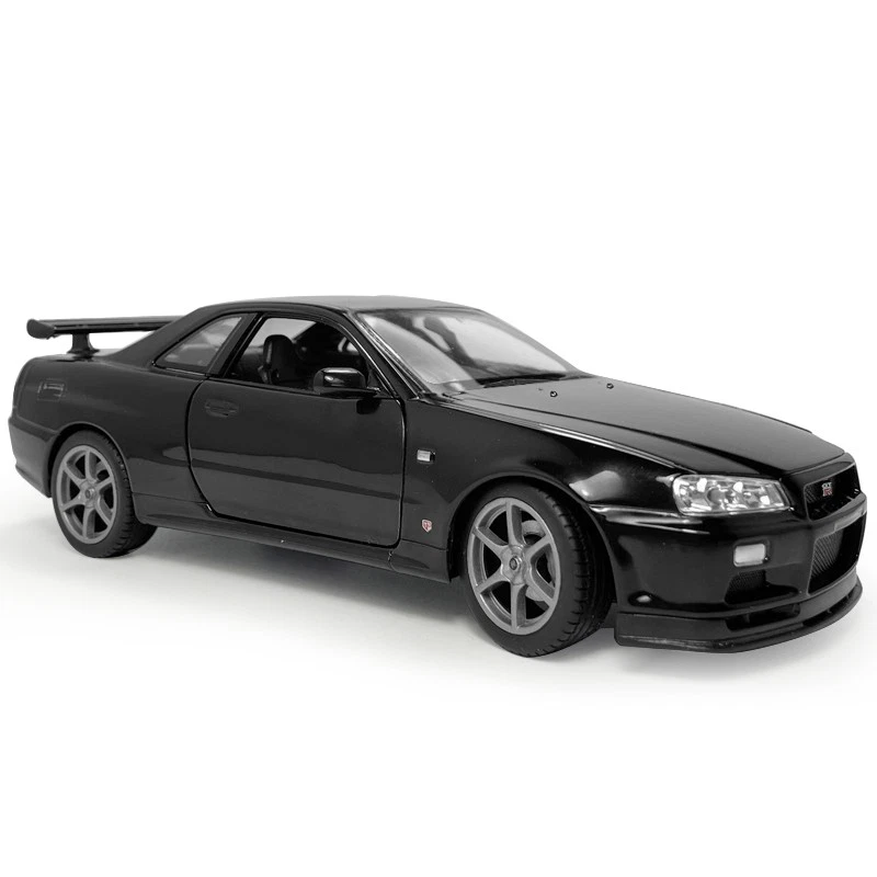1:24 Nissan Skyline GT-R (R34) Model Car Metal Diecast Toy Cars Collection Black - Image 3 of 4