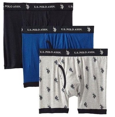 Boxer Briefs Mens U.S. POLO Assn 3 Pack Navy/Blue/Gray Logo Large NEW Cotton