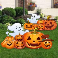 27" Wide Halloween Yard Signs - Cute Pumpkin Lawn Stakes 2 Pack