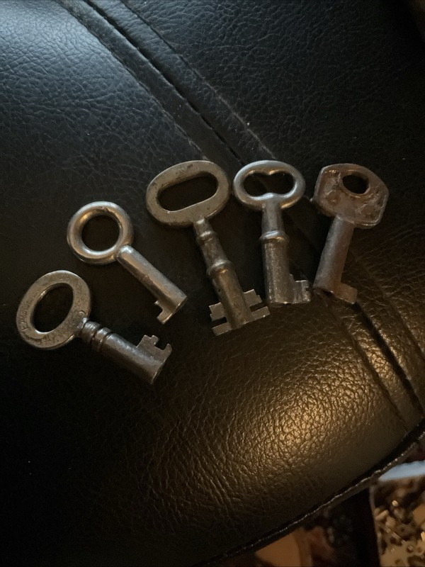 LOT OF 5 VINTAGE STEEL HOLLOW BARREL SKELETON KEYS ~ TRUNK, CABINET, DECOR