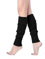 Women Juniors 80s Eightys Ribbed Leg Warmers for Party Sports Black