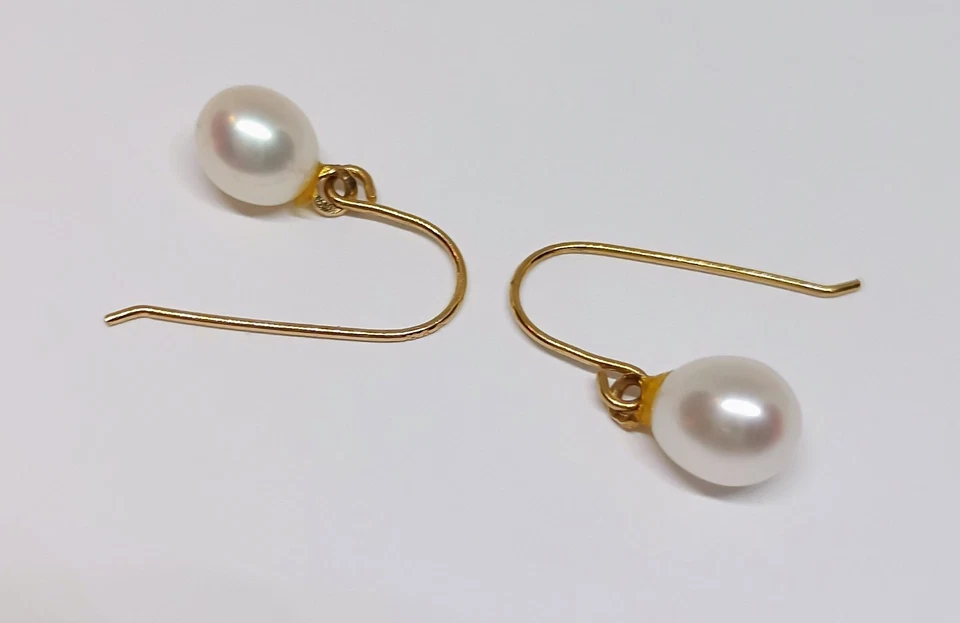 14kt 黄金珍珠鱼钩耳环无废 0.07 克 — 第 4/4 张图片