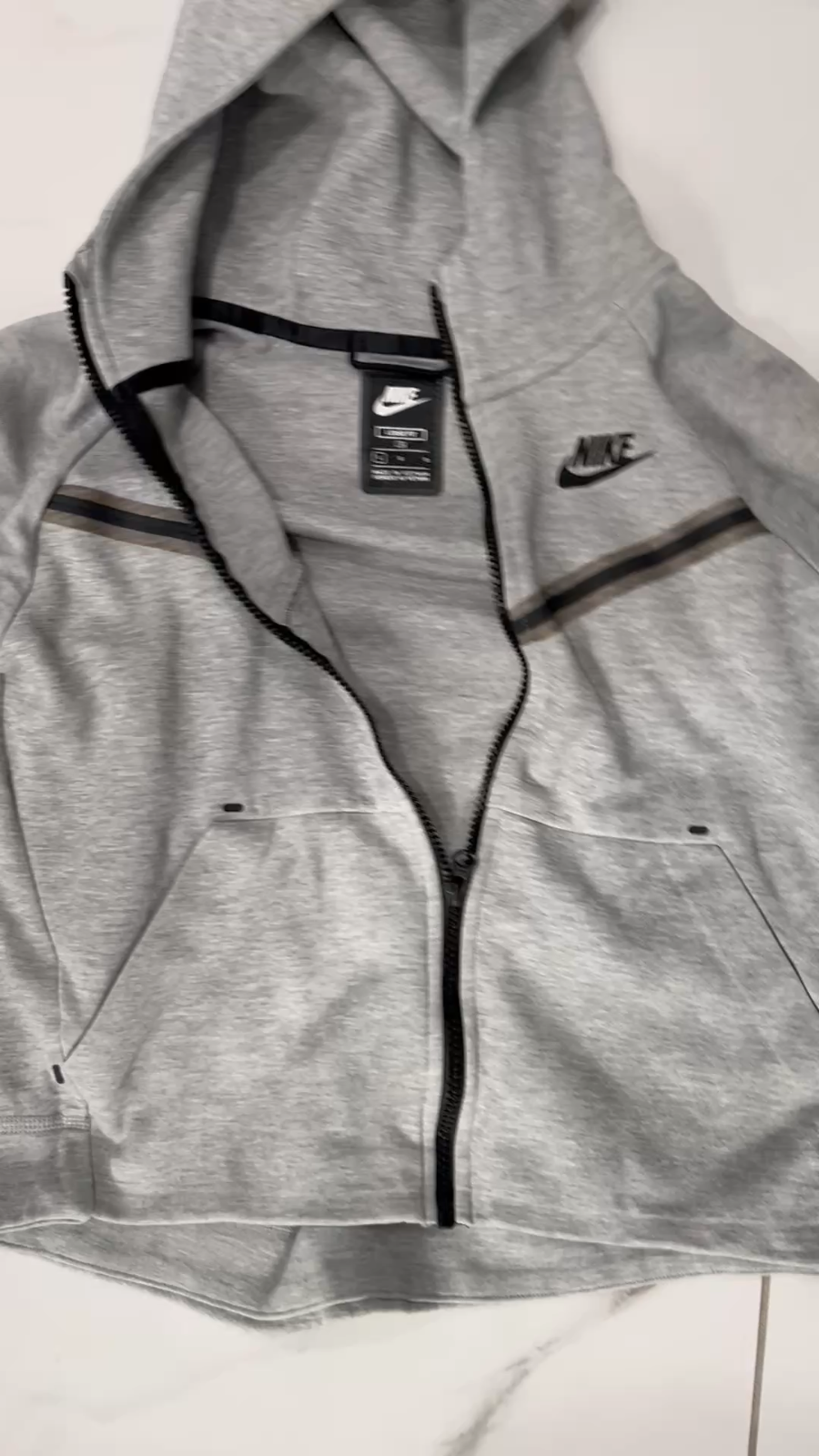 SACAI X NIKE Nike Tech Fleece Felpa con Cappuccio Giacca Giovanile Grande Grigio Full Zip Atletica Zip Tasche