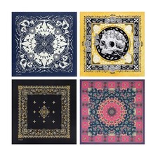 4-Pack Vintage Graphic Print Cotton Bandanas, 22x22 inches, Stylish Accessories