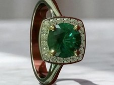 Art Deco Vintage 2.90 Ct Natural Emerald Engagement Ring 925 Sterling Silver