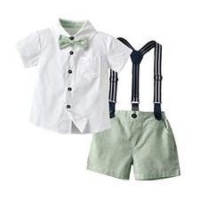 Toddler Kids Baby Boys Formal Suit Gentleman 5-6 Years White  Green - Shorts