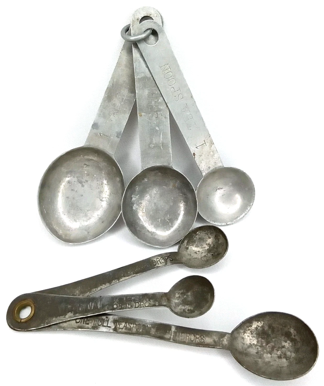 WWII Era Antique Aluminum Alloy Measuring Spoons Set Of 2 With 6 Pieces 1940s