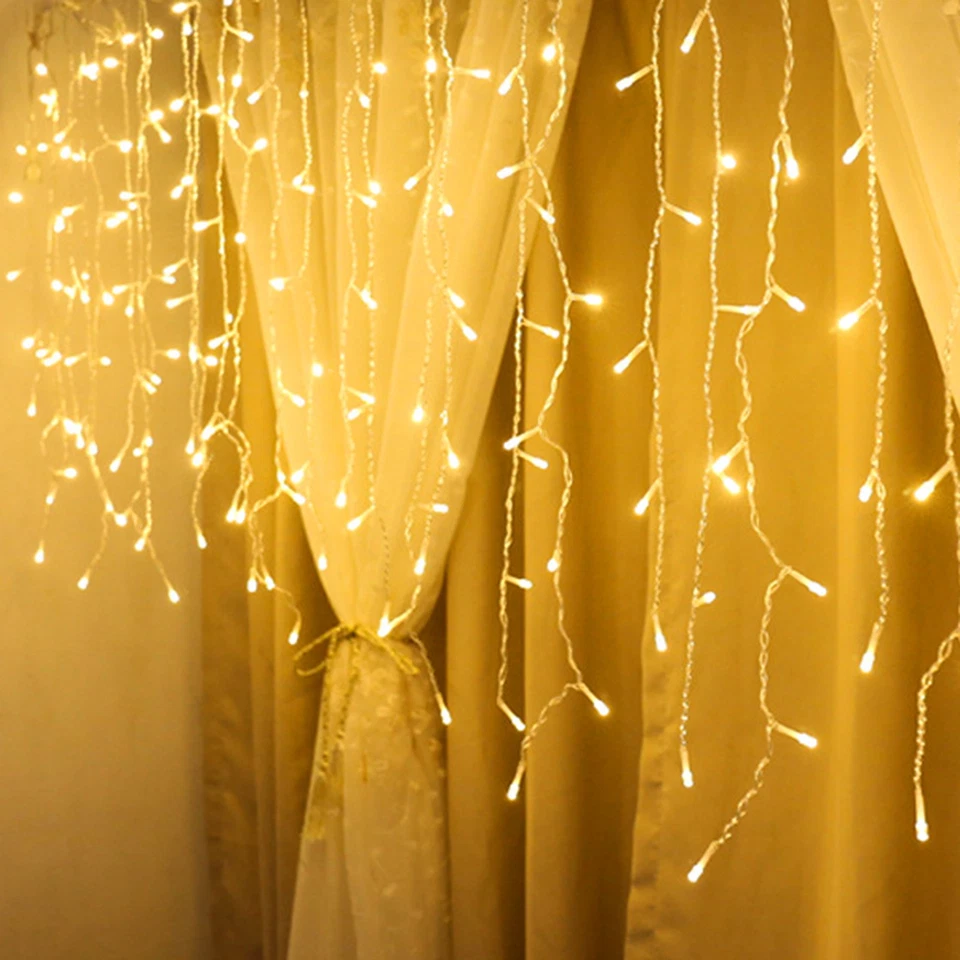 Outdoor Christmas Icicle Lights Mains Window Eave Waterfall Curtain Fairy Lights - Image 2 of 4