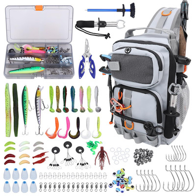 Fishing Backpack with Tackle Boxes,Waterproof Shoulder Bag Gray