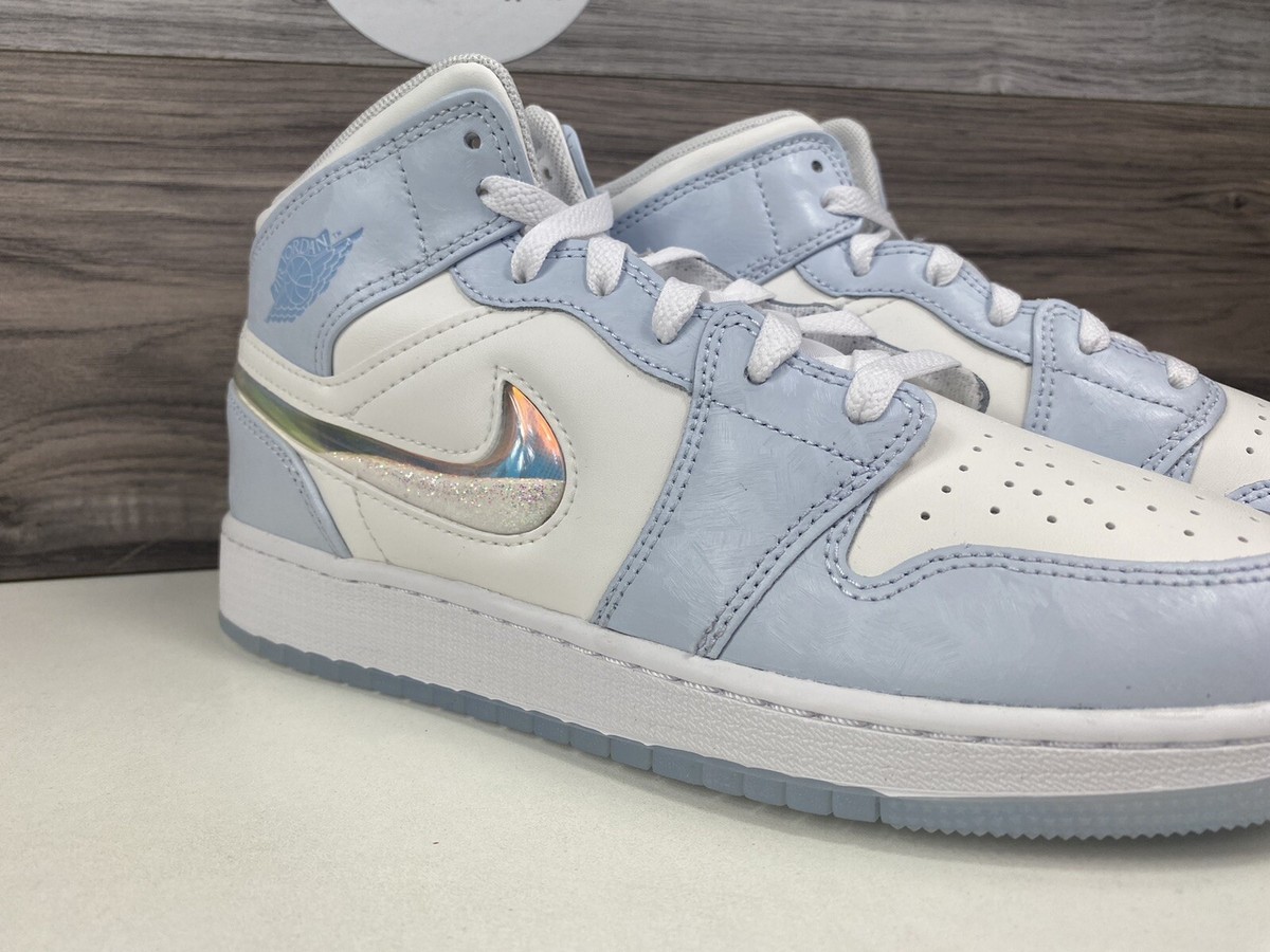 Nike Air Jordan 1 Mid Blue Tint Ice Blue White Glitter