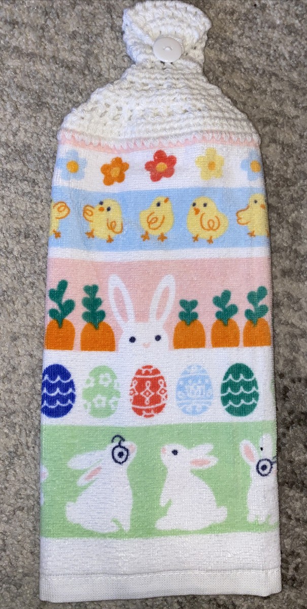 Hand Crocheted Hanging Kitchen Dish Towels- Easter Bunny Chicks