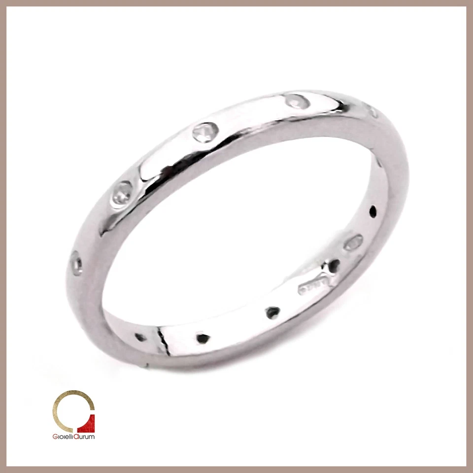 Anello Fedina Fede con zirconi in argento 925 rodiato oro da uomo donna unisex - Immagine 2 di 4