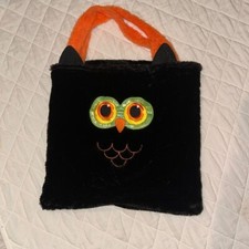 Halloween Owl Trick or Treat Bag Fuzzy Plush Orange Black 12x13 Tote