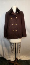 Mondi Luxe Style Brown Wool Coat Faux Fur Collar Euro 38 Usa Large