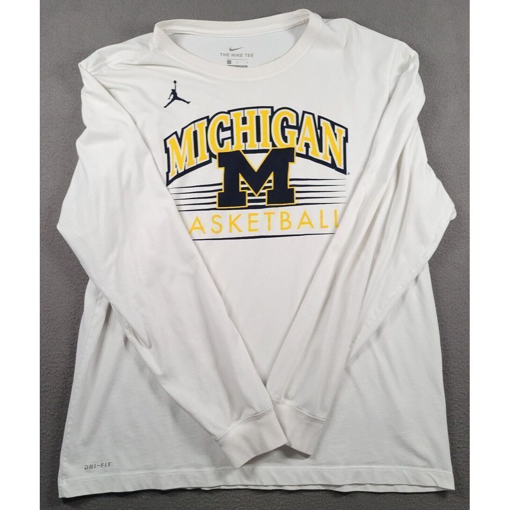 Michigan Wolverines Shirt Mens Large White Basketball Dri Fit Athletic Sports