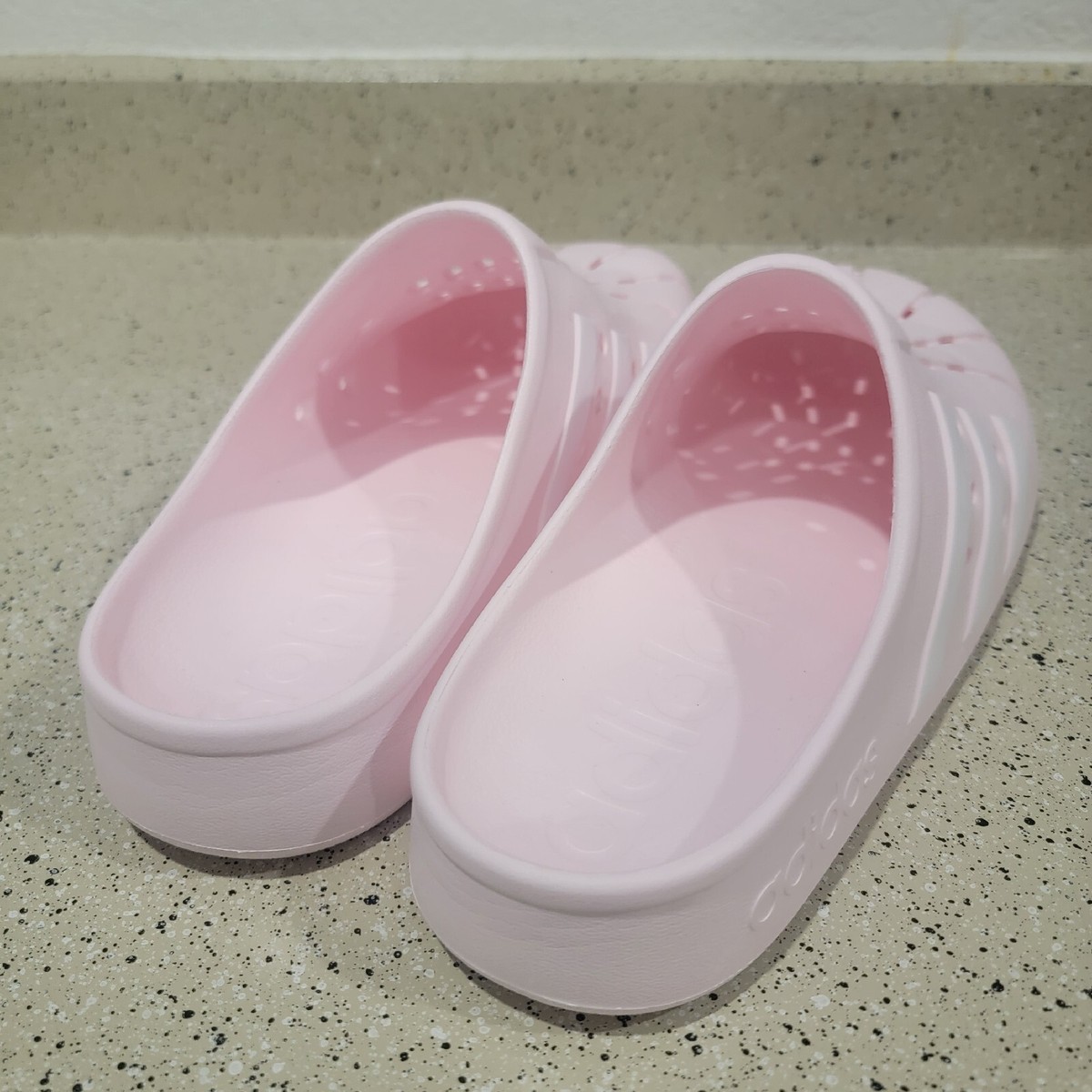 UNISEX Adidas Adilette Clogs Pink White Shell Toe Slides Size 12 & 13 M Buy adidas Pink Adilette Kids Swim Sandals from Next USA main image 2