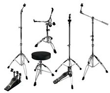 6 Pc Drum Hardware Pack Snare Stand Hi-Hat, Cymbal, Boom Stand Kick Pedal Throne