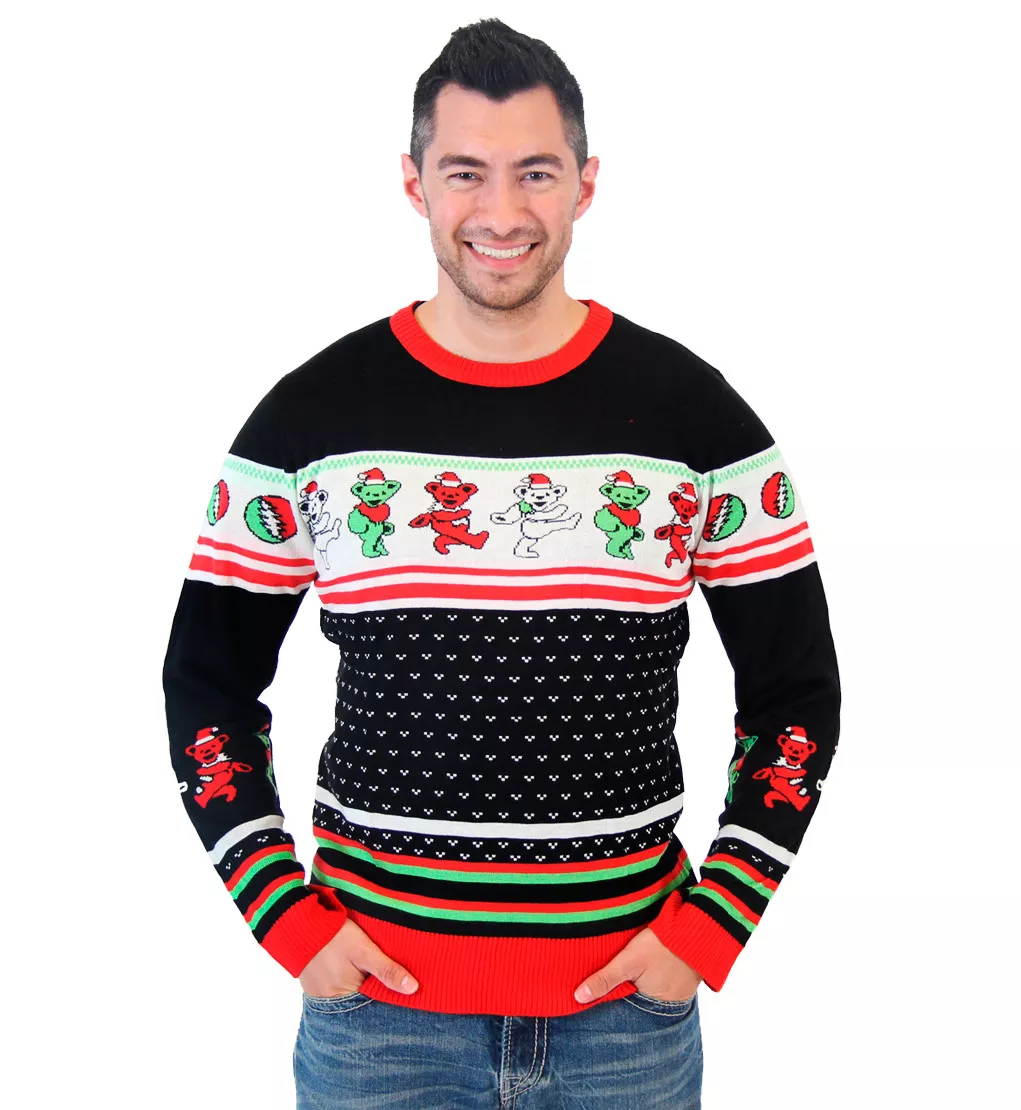 Adult Grateful Dead Dancing Bears Ugly Christmas Sweater Holiday