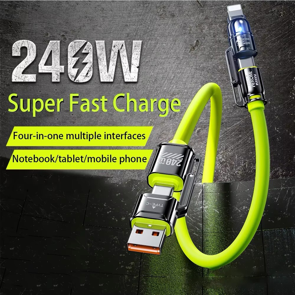 240W 4-in-1 Kirsite Super Fast Charging Cable for iPhone 8-16