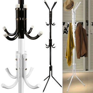 12 Hook Coat Rack Stand Hat Clothes Hanger 3-Tier Metal Tree Style Storage Shelf
