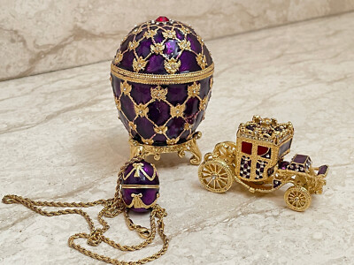 Faberge egg Trinket & Faberge Necklace jewelry box SET Valentine  gift Fabergé