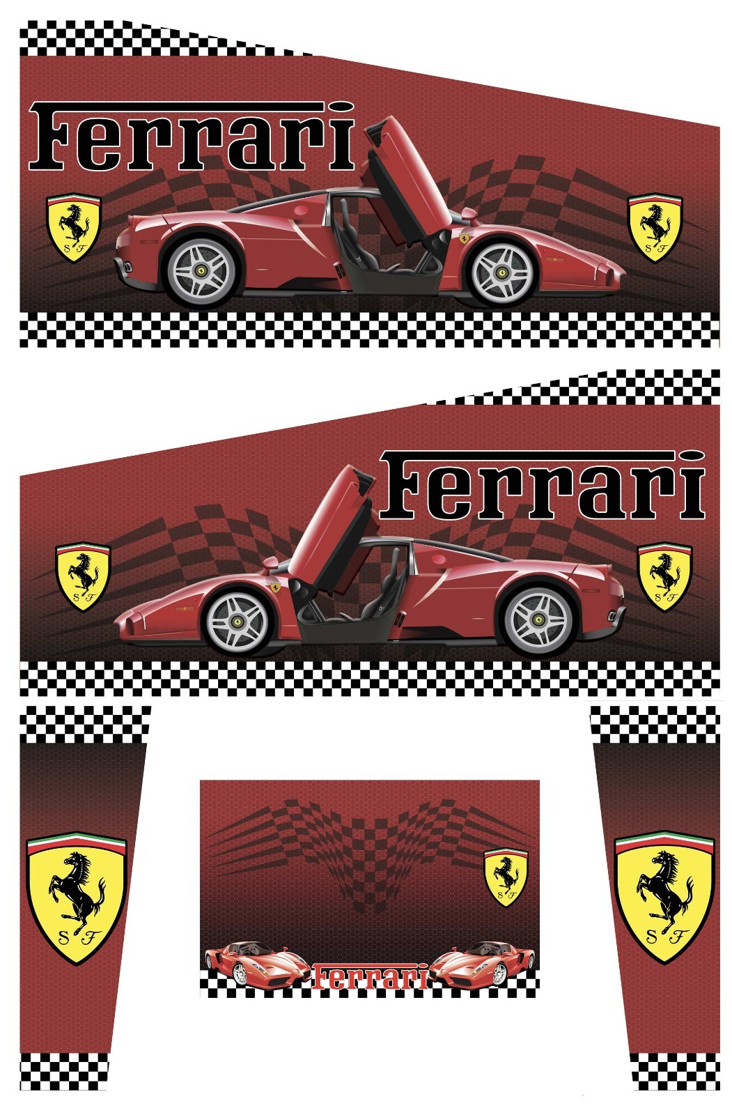 Stickers Ferrari pour pincab et flipper de taille standard noirs