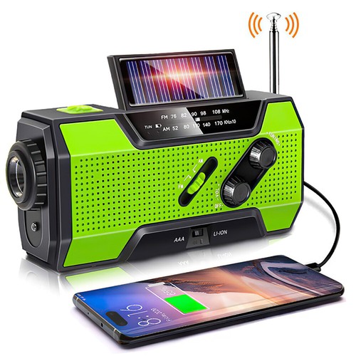 2000mAh Wind Up Solar Radio Hand Crank Emergency FM/AM USB Charger Torch Green - Picture 4 of 14