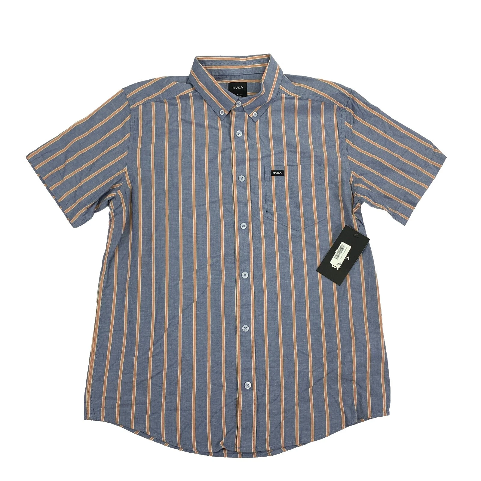 Botón informal a rayas de algodón RVCA-Down Shirts for Men