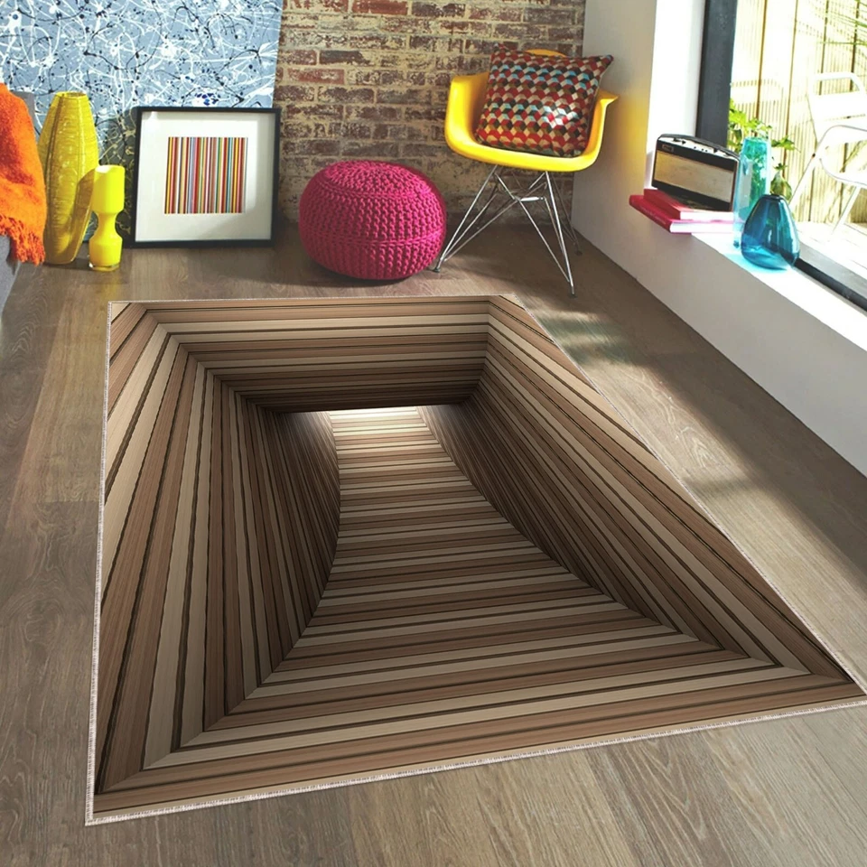 Wood Tunnel Optical illusion Rug, Optical illusion Vortex Rug, 3D Vortex Rug, - Image 2 of 4