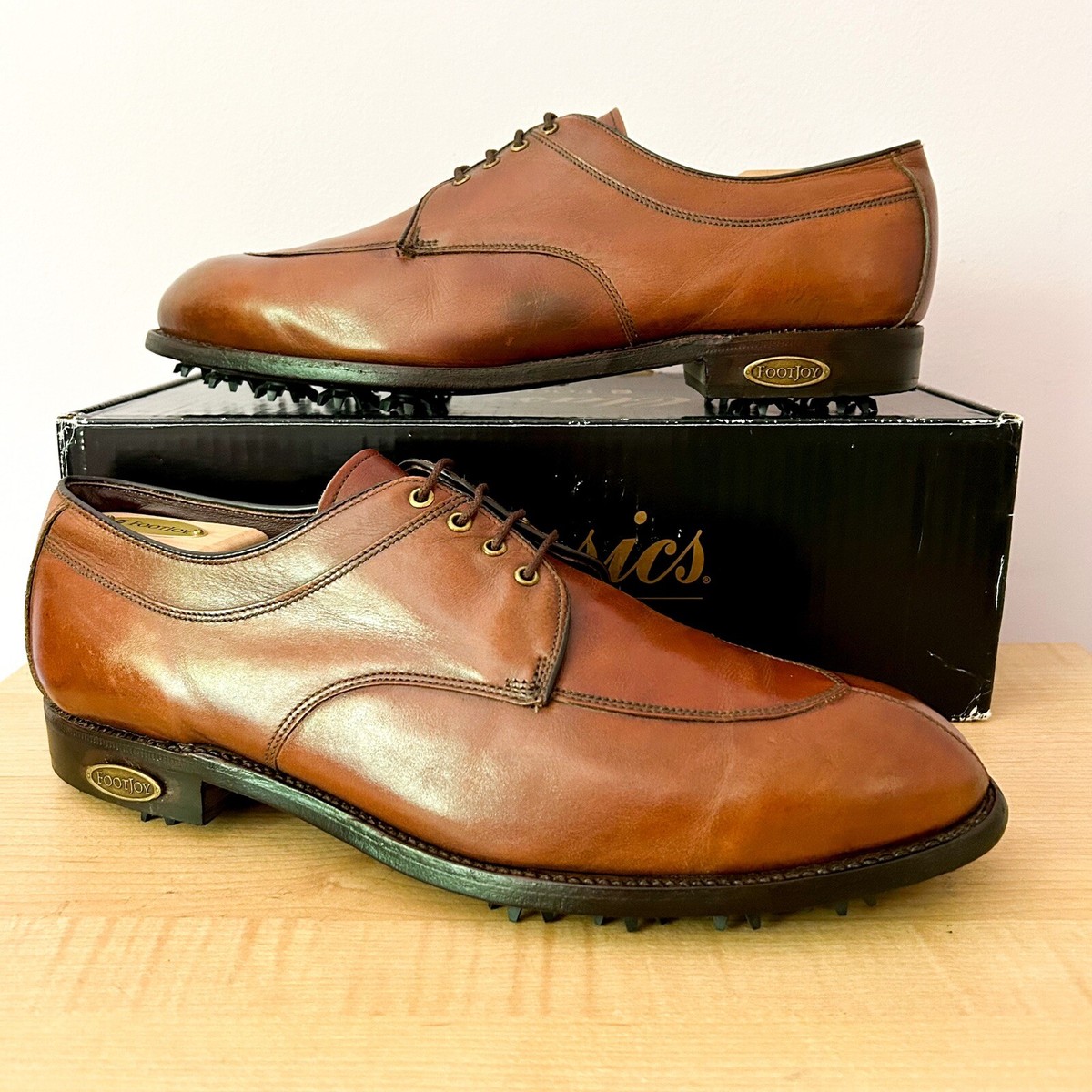 VINTAGE FootJoy Classics Cognac Leather Norwegian split-toe golf
