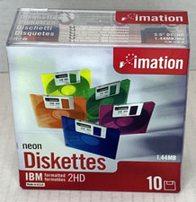 NEW IMATION NEON COLORS 2HD FLOPPY DISKETTES 1.44MB IBM FORMATTED 10 PACK