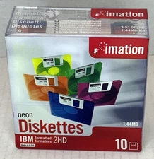 NEW IMATION NEON COLORS 2HD FLOPPY DISKETTES 1.44MB IBM FORMATTED  10 PACK