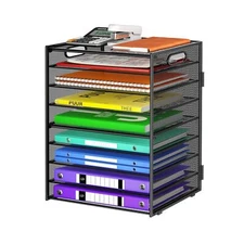 9 Tier Paper Organizer with Handle, Large Capacity Desk Organizer Mesh File F...