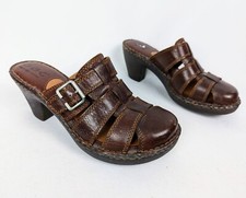 Born b.o.c sz.9 Leather Brown Chunky Heel Sandals Clogs Y2K 90s Buckle Strappy