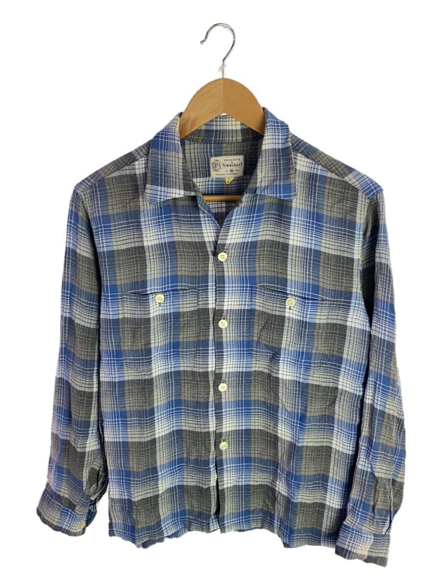 TOWN CRAFT short sleeve shirt medium rayon Blue check Used TOWN CRAFT short sleeve shirt medium rayon Blue check Used