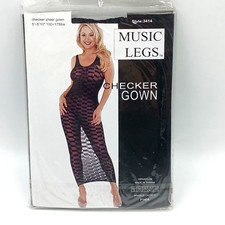 Music Legs Sexy Checker Gown Body Stocking Women's One Size 100% Nylon Black New