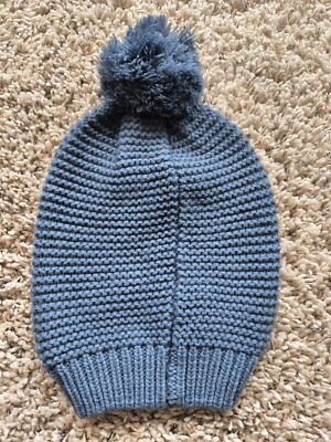 Hat Attack hatattack Knit Beanie Blue Gray Pom Pom Happy  display picture 2
