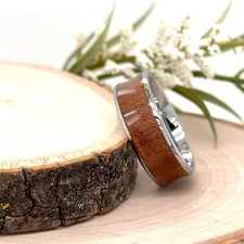 Christmas Gifts Men Ring Wooden Inlay Polished Edges Band 8mm Silver Tungsten