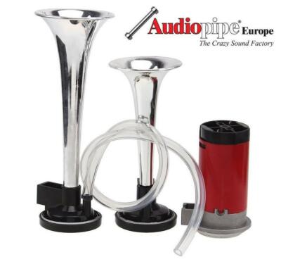 2 Klang Chrome Fanfare Druckluft Horn Hupe mit Zulassung TOP