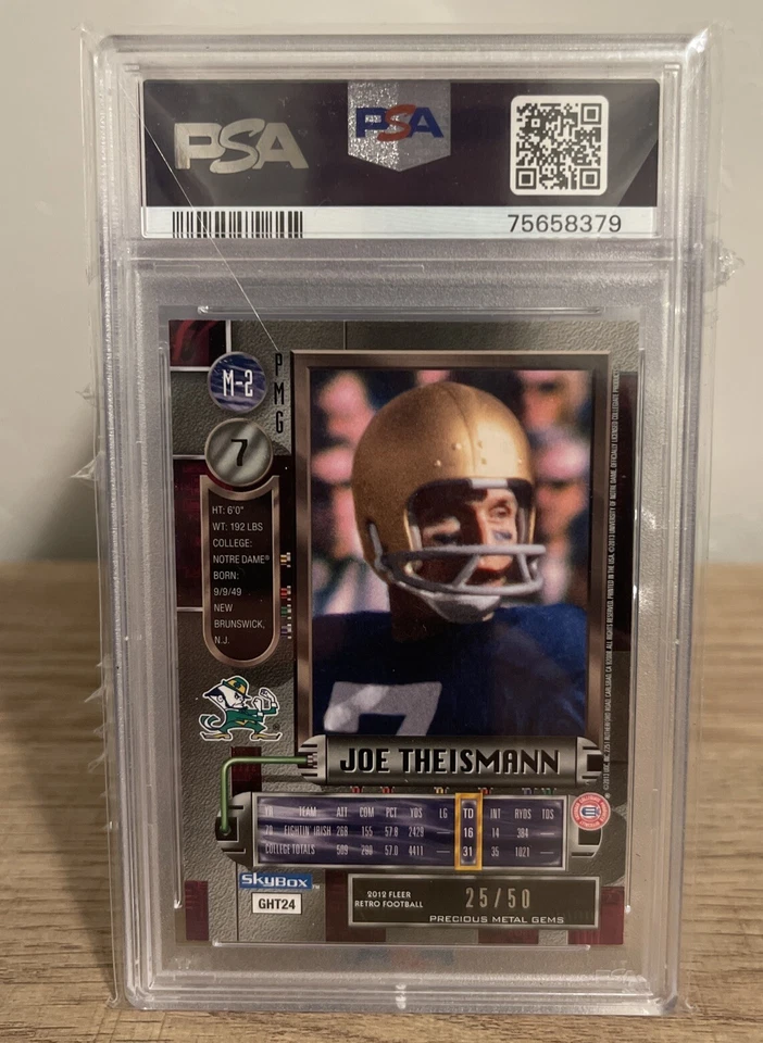 2012 Fleer Retro Precious Metal Gems PMG Joe Theismann Notre Dame Blue /50 PSA 7 - Image 2 of 2