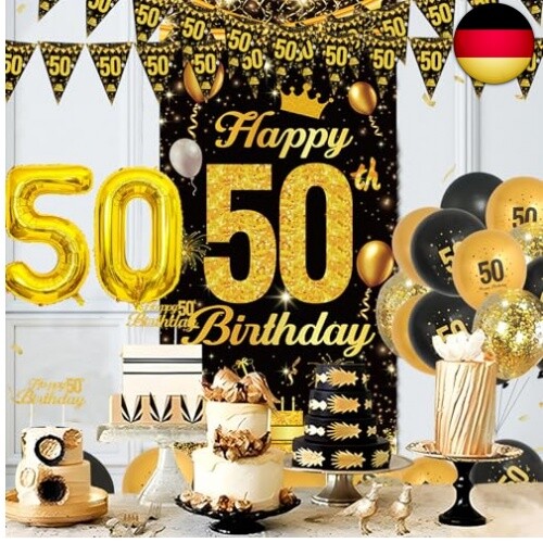 50 Geburtstagsdeko Set - Schwarz Und Gold Geburtstag Ballons, 50 Happy Birthday - Bild 2 von 14