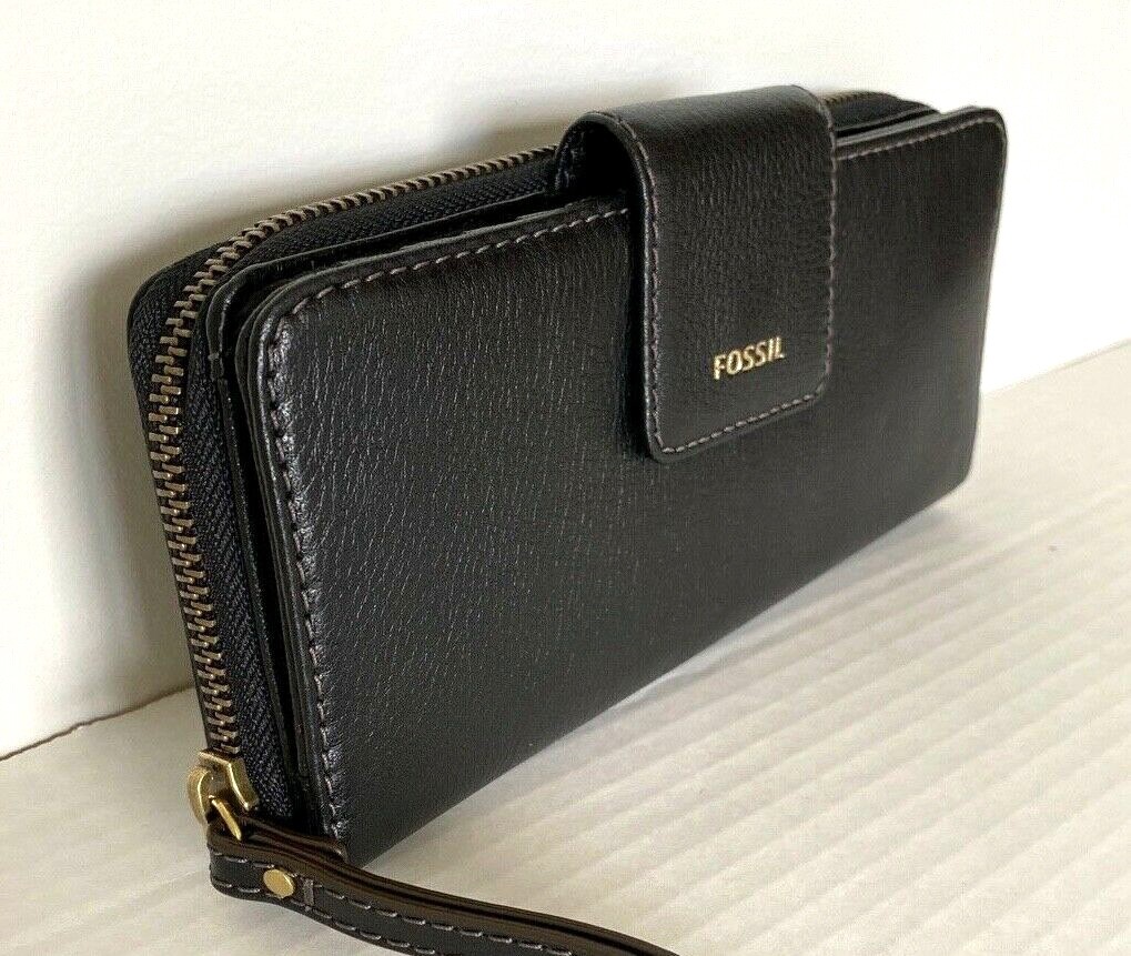 fossil madison zip clutch black