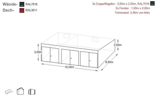 Blechgarage 10x8x3m Fertiggarage KFZ Lager Schuppe, Halle Industriehalle Schuppe - Bild 5 von 6