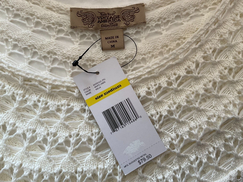 Nine West Vintage America Size M Open Knit Sweater Top Ivory 3/4 Sleeve NWT-$79 - Picture 5 of 5